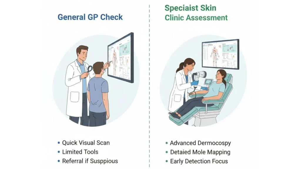 Comparison between GP skin check and skin cancer specialist assessment
