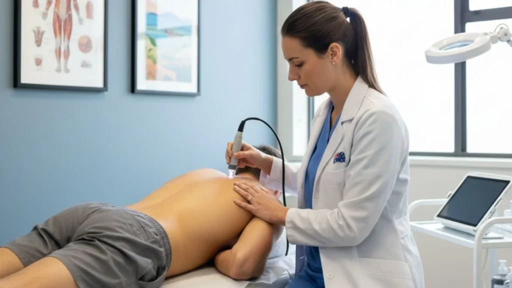 Doctor performing first skin cancer screening on patient in Canberra clinic