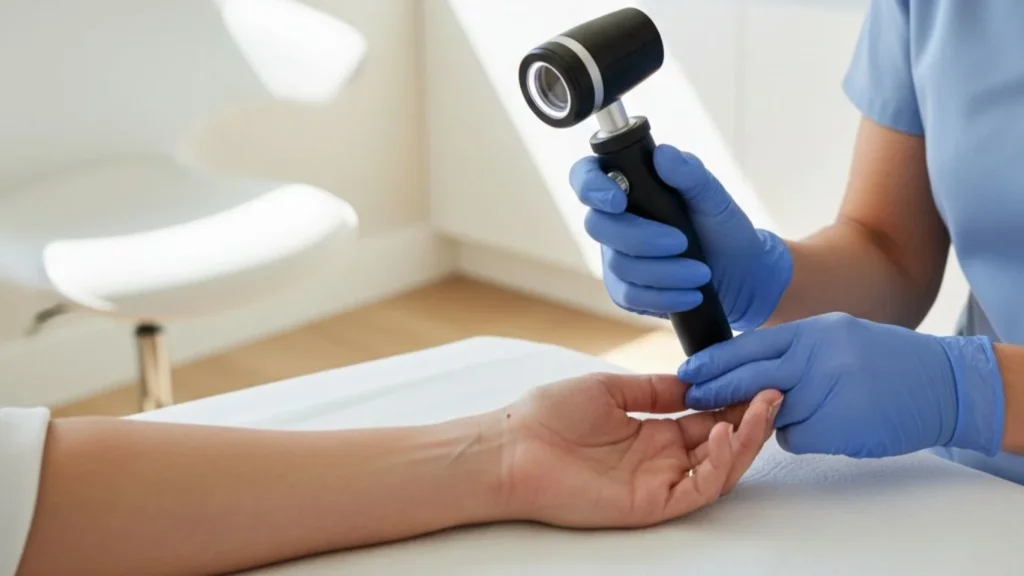 Skin examination at a Canberra skin cancer clinic during routine check