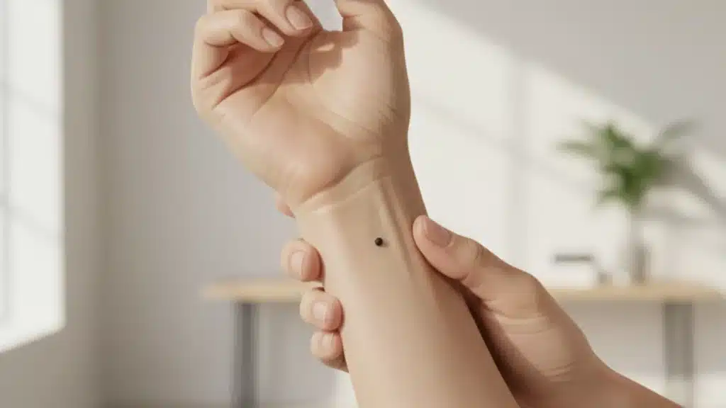 Early melanoma signs on skin examined during self-check in Australia