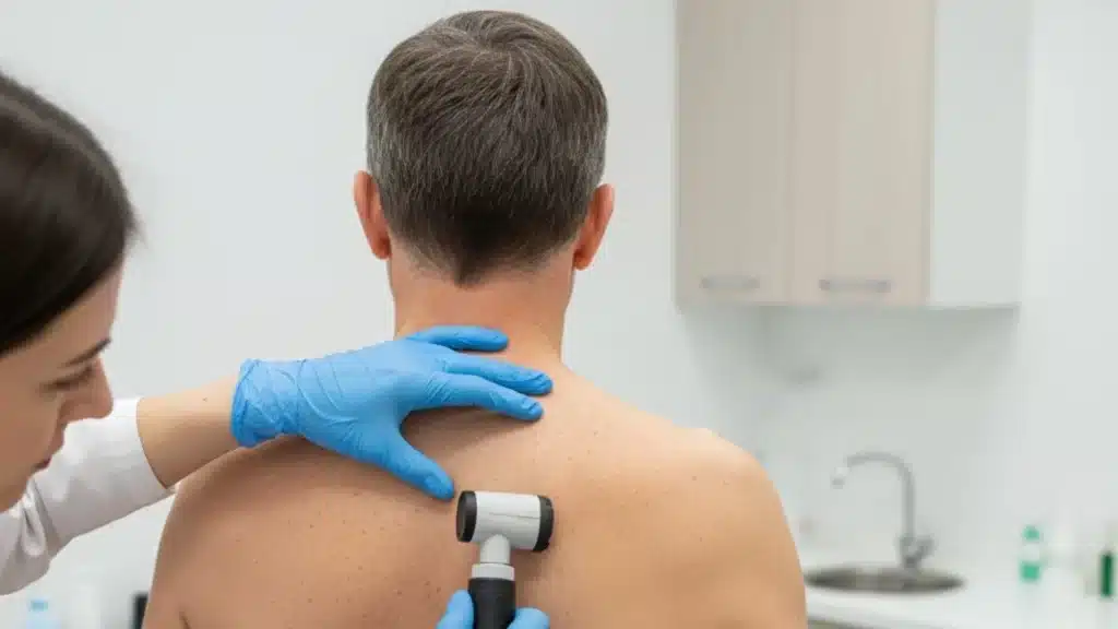 Example of normal skin with moles used for skin self-check awareness